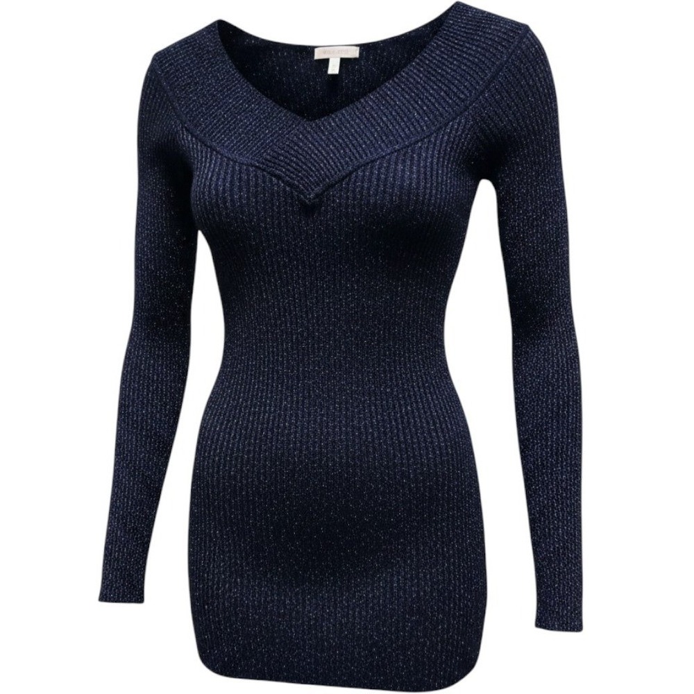 Y2K Candie's Ribbed Metallic Knit Sweater Women Medium Blue Shimmer V-Neck